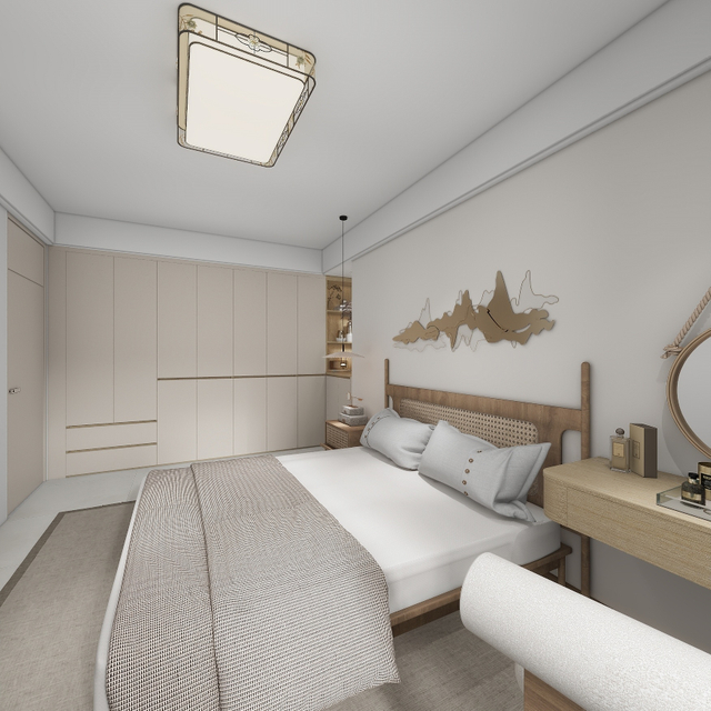 Простая мебель из дерева с светлым гардеробом