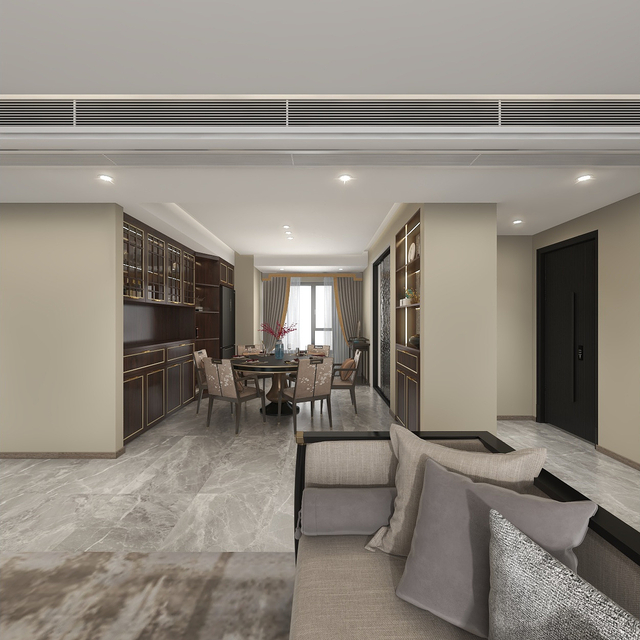 Новый китайский стиль гостиной телевизионный шкаф с темно -деревянным зерновым дверным стилем