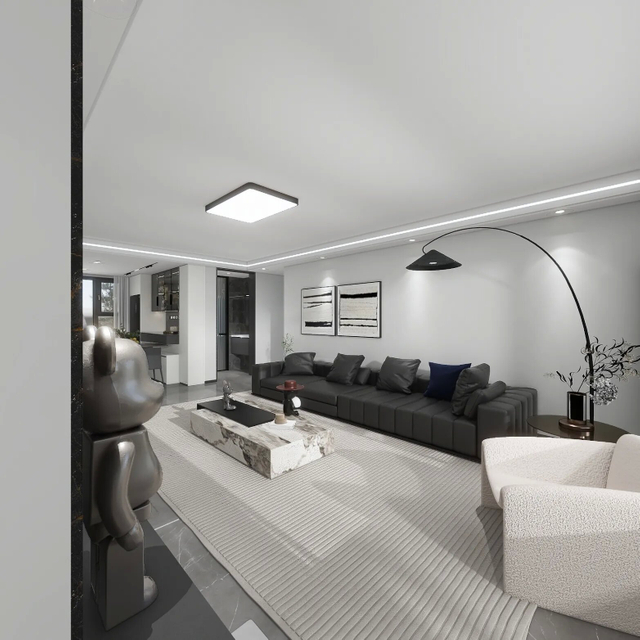 Черно -белый шкаф в гостиной современного стиля