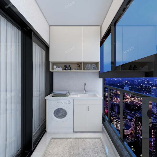 Линейный балкон современного стиля с раздвижной дверью